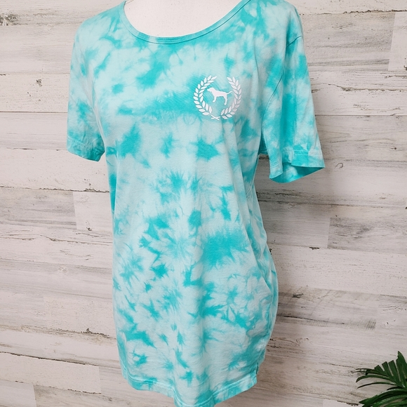 PINK Victoria's Secret Tie Dye Strappy Open Back Short Sleeve Tee Shirt - Picture 1 of 4